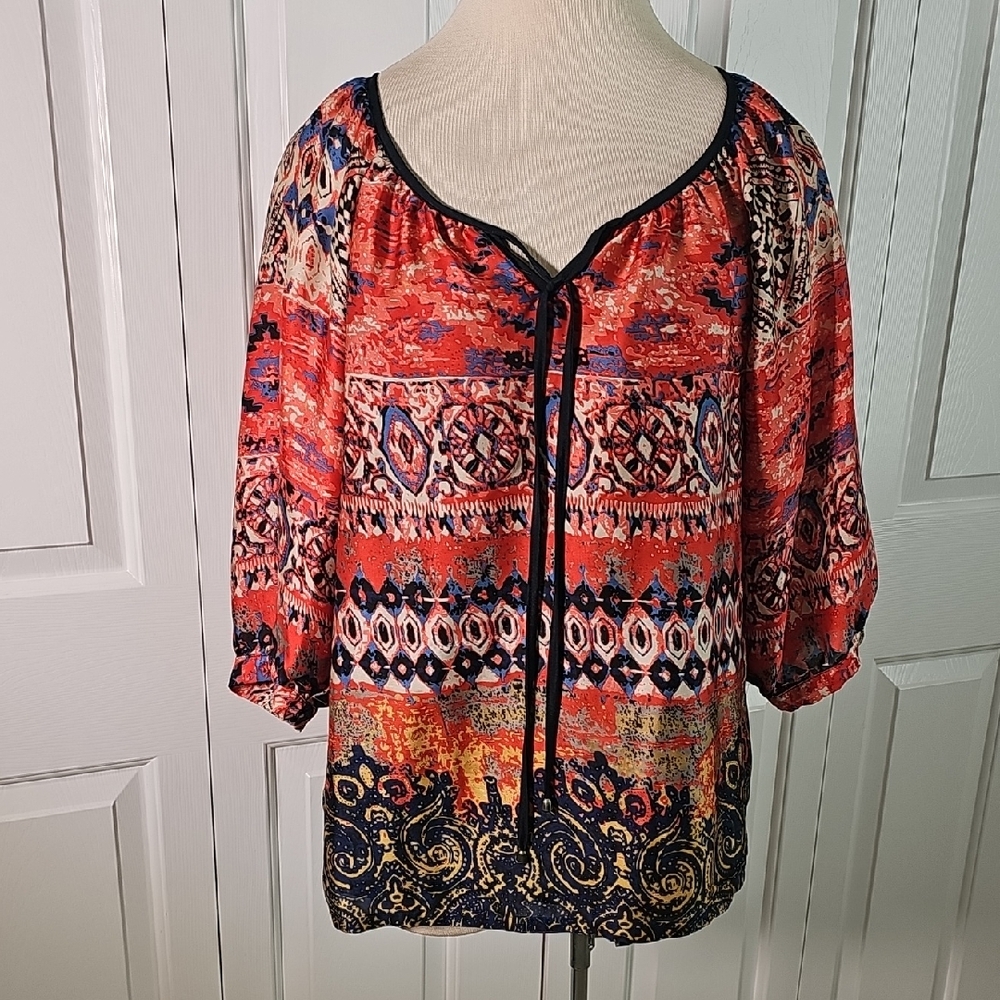 Jade Melody Tam Red and Blue‎ Boho Blouse paisly. Size Meduim